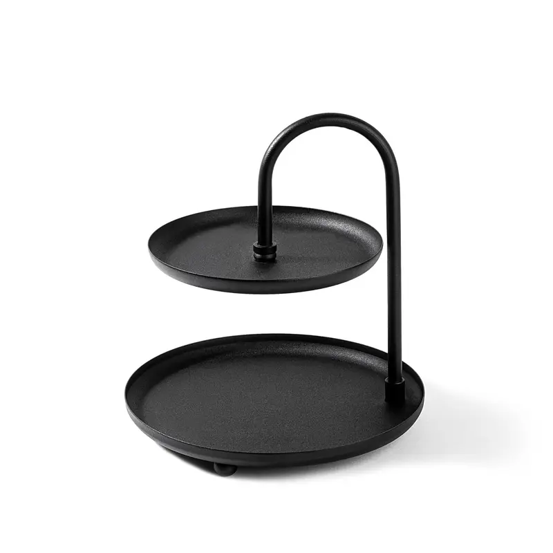 2 Katlı Yuvarlak Metal Takı Standı - Siyah