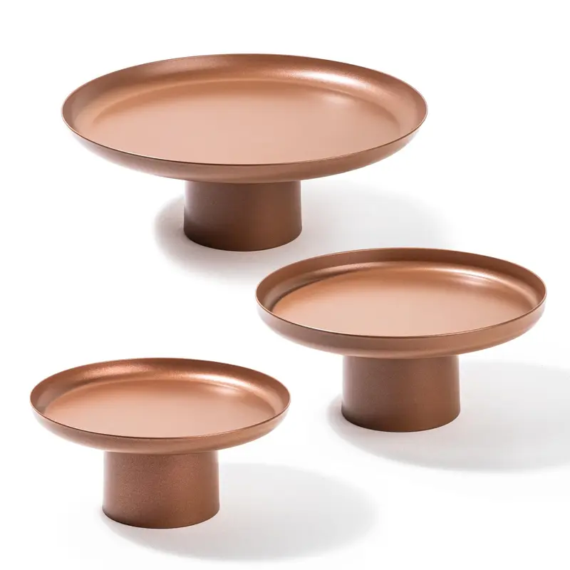 3'lu Set Metal Ayaklı Sunum Tepsisi - Bakır