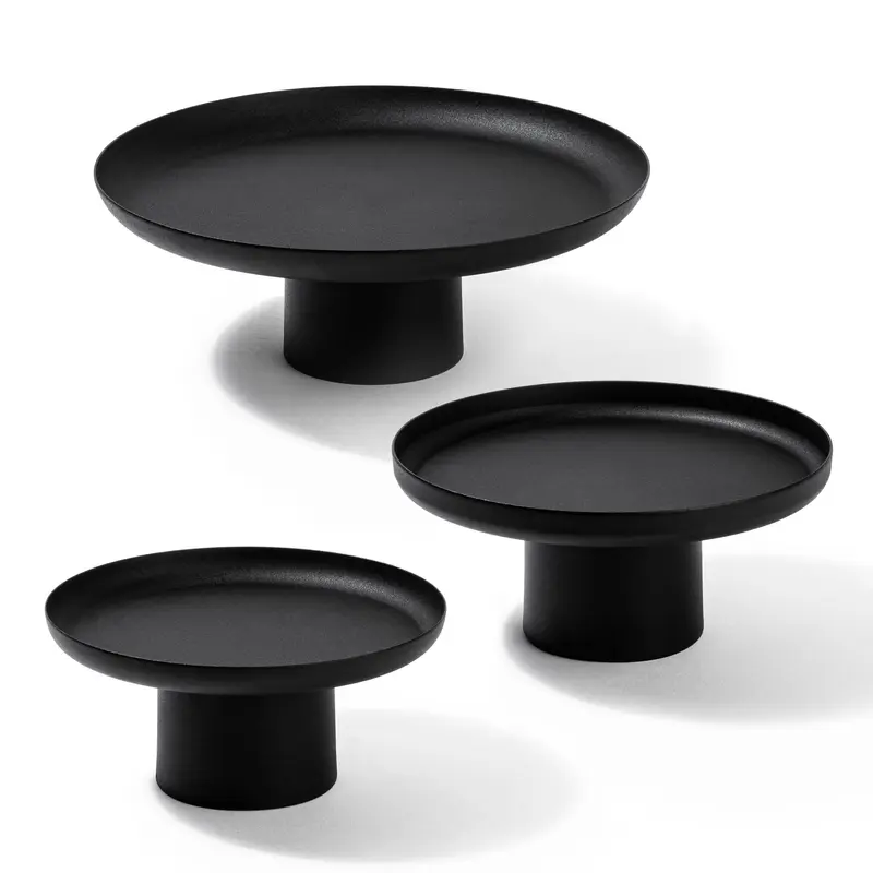 3'lu Set Metal Ayaklı Sunum Tepsisi - Siyah