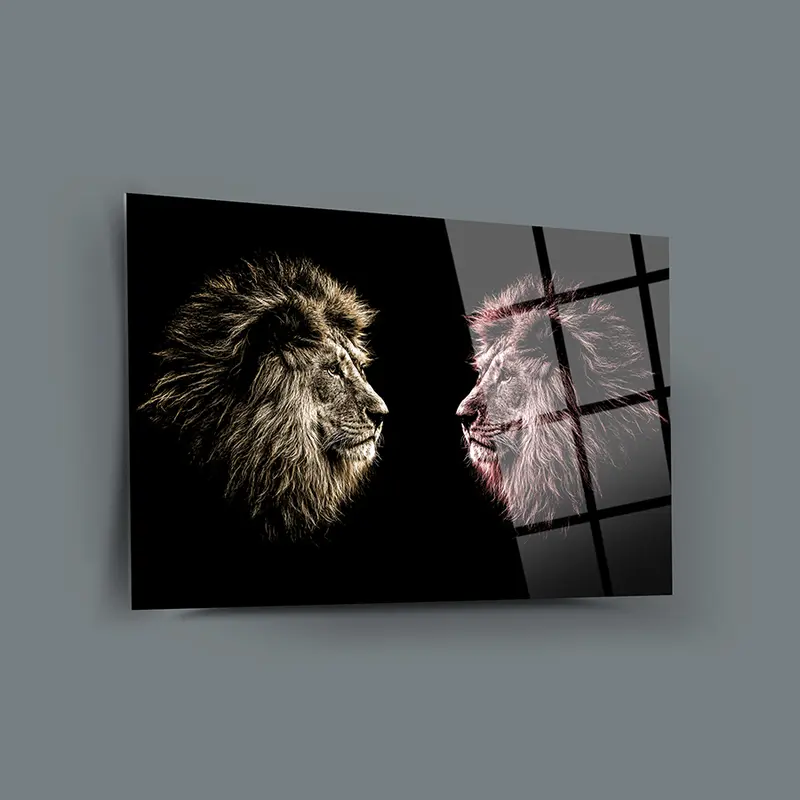 İkiz Aslan Cam Tablo