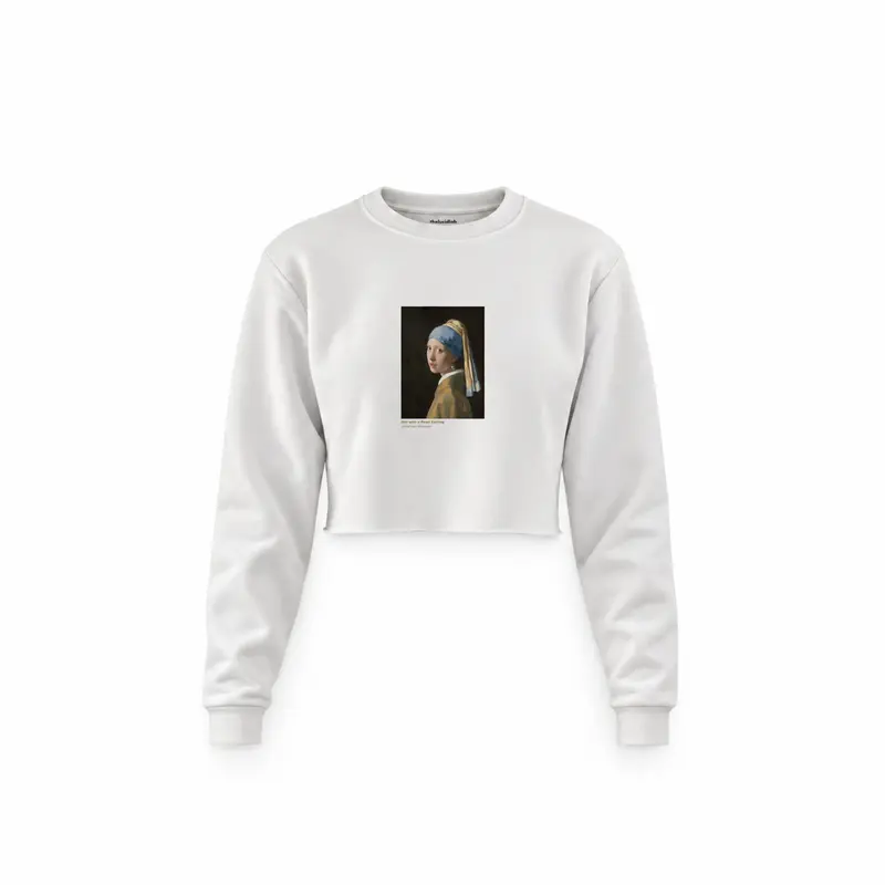 İnci Küpeli Kız Crop Sweatshirt