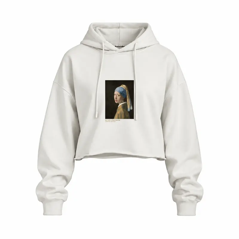 İnci Küpeli Kız Oversize Crop Hoodie