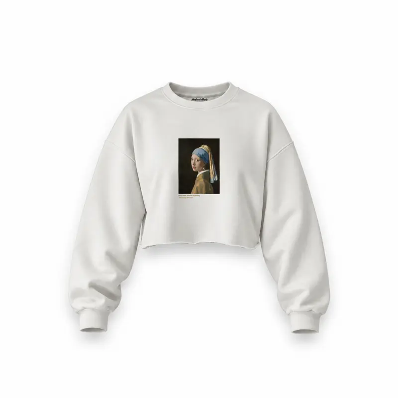İnci Küpeli Kız Oversize Crop Sweatshirt