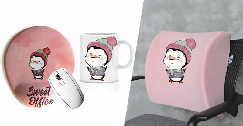 A Pinguuu Visco Bel Destek Yastığı Mouse pad Kupa 3'lü Set - Pembe