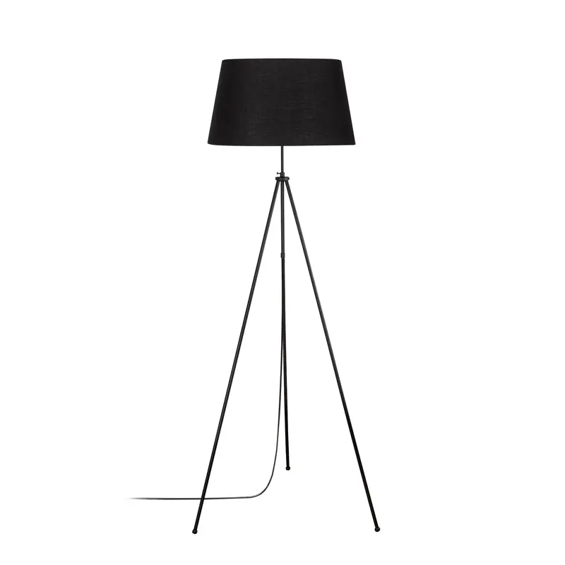 Abajurlu Tripod Modern Metal Lambader - Siyah