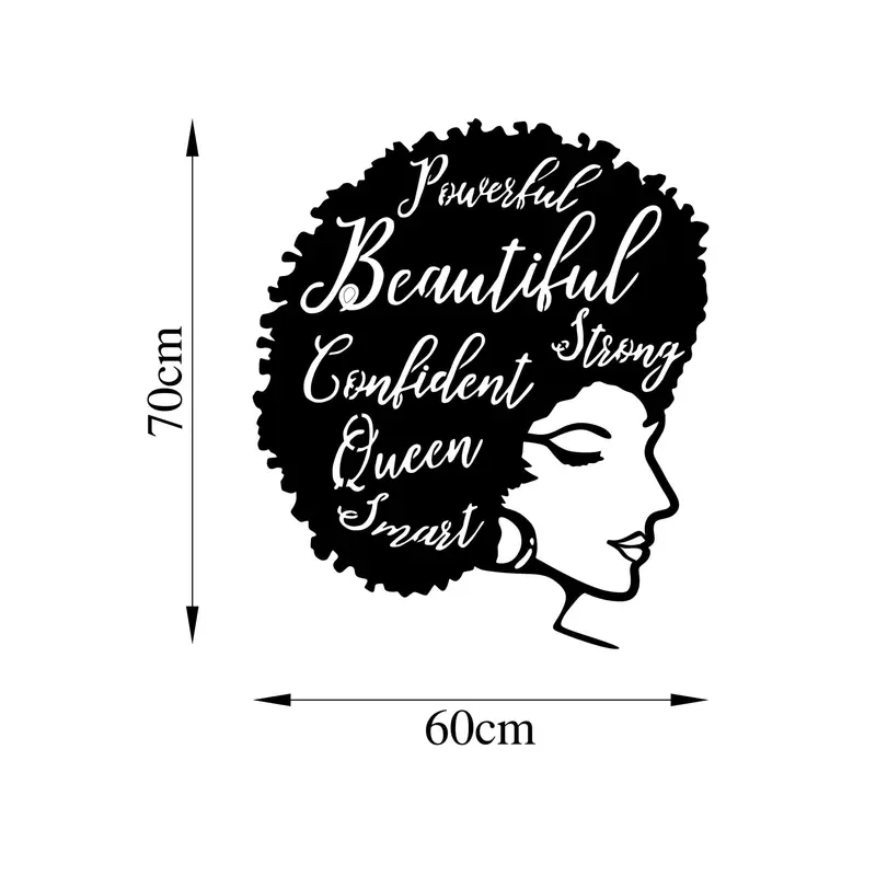 Afro Kadın Profil Beautiful Metal Duvar Panosu - Siyah