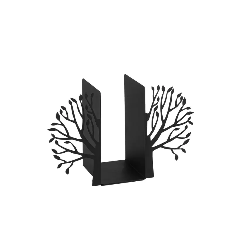 Ağaç Motifli Metal Kitap Tutucu - Siyah