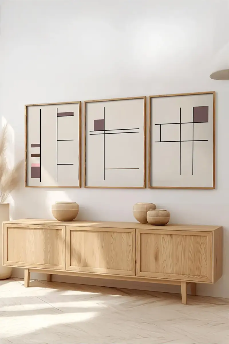 Ahşap Çerçeveli 3'lü Bauhaus Tablo | Huhu510