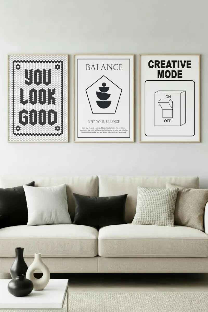 Ahşap Çerçeveli 3'lü Creative Mode Tablo Seti Huhu569