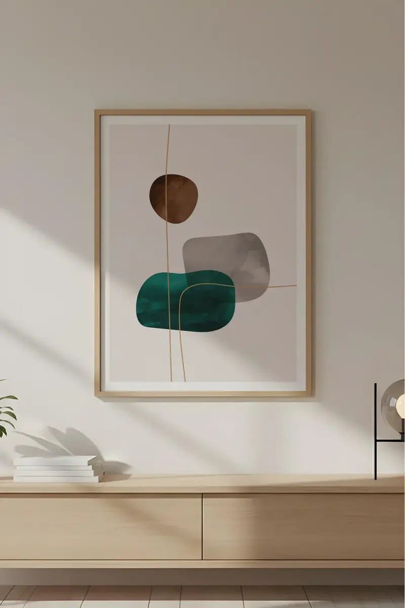 Ahşap Çerçeveli Geometrik Desenli Minimalist Tablo | Huhu627
