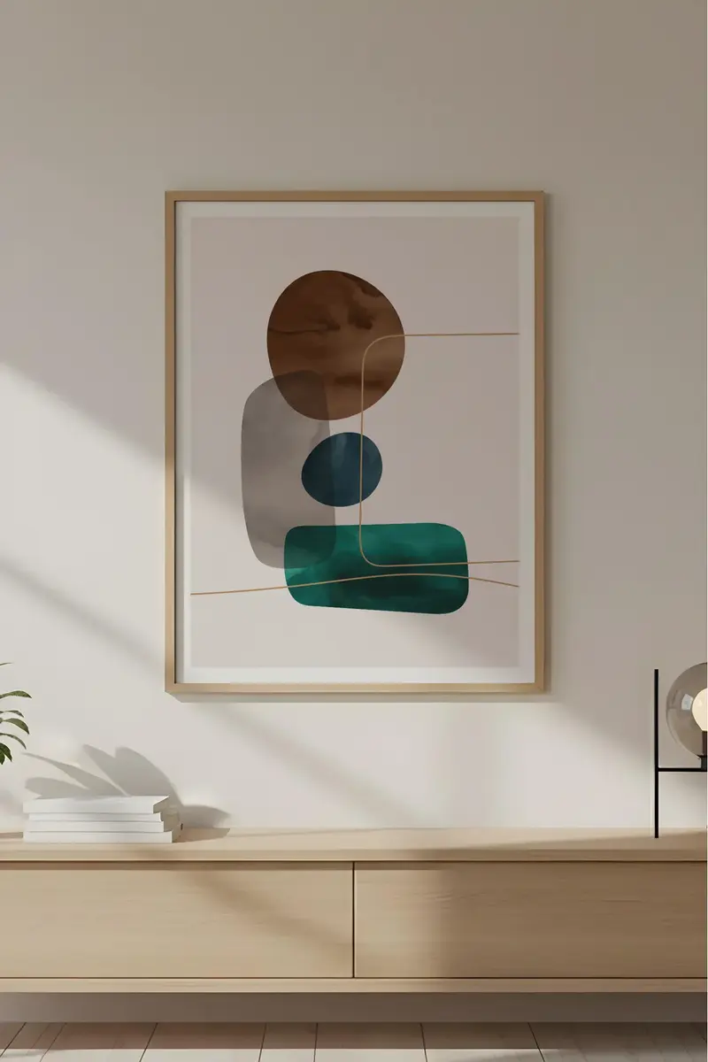 Ahşap Çerçeveli Geometrik Desenli Minimalist Tablo | Huhu628