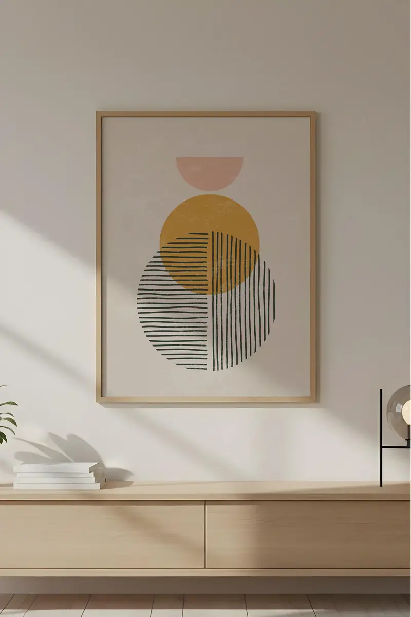 Ahşap Çerçeveli Geometrik Desenli Modern Tablo | Huhu646
