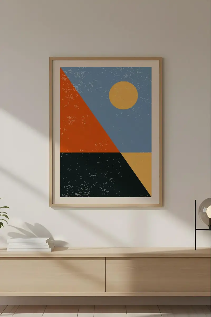 Ahşap Çerçeveli Soyut Geometrik Desenli Tablo | Huhu588