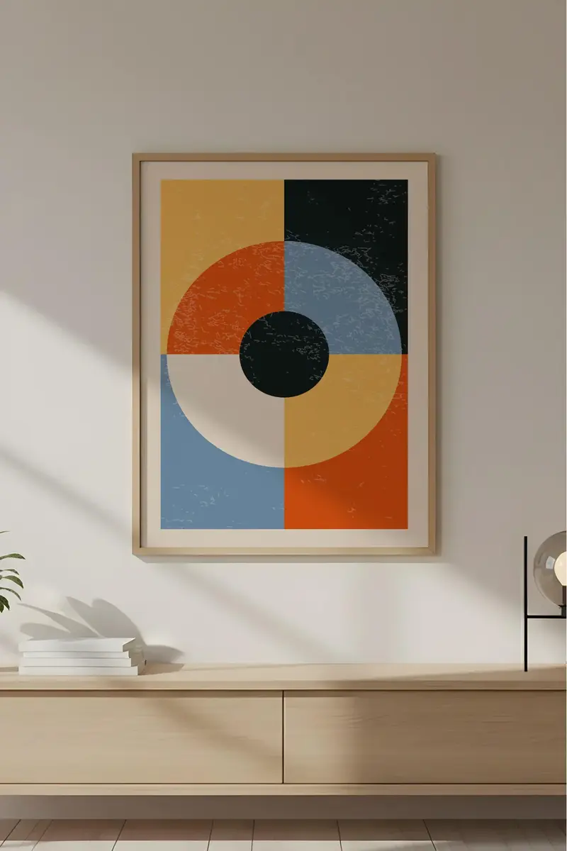 Ahşap Çerçeveli Soyut Geometrik Desenli Tablo | Huhu589