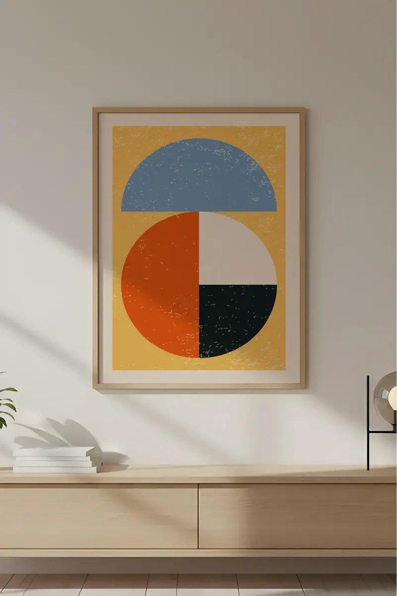 Ahşap Çerçeveli Soyut Geometrik Desenli Tablo | Huhu598