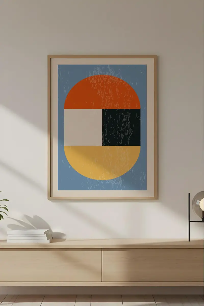 Ahşap Çerçeveli Soyut Geometrik Desenli Tablo | Huhu600