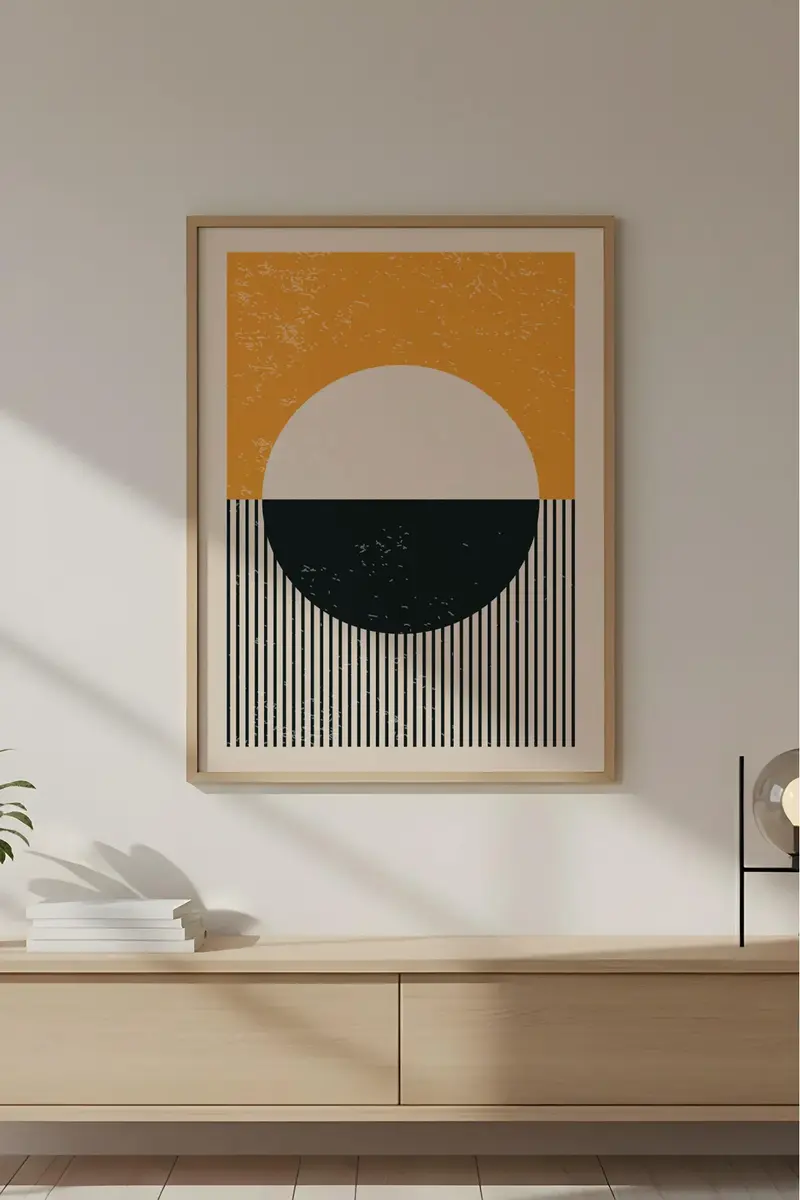 Ahşap Çerçeveli Soyut Geometrik Desenli Tablo | Huhu605