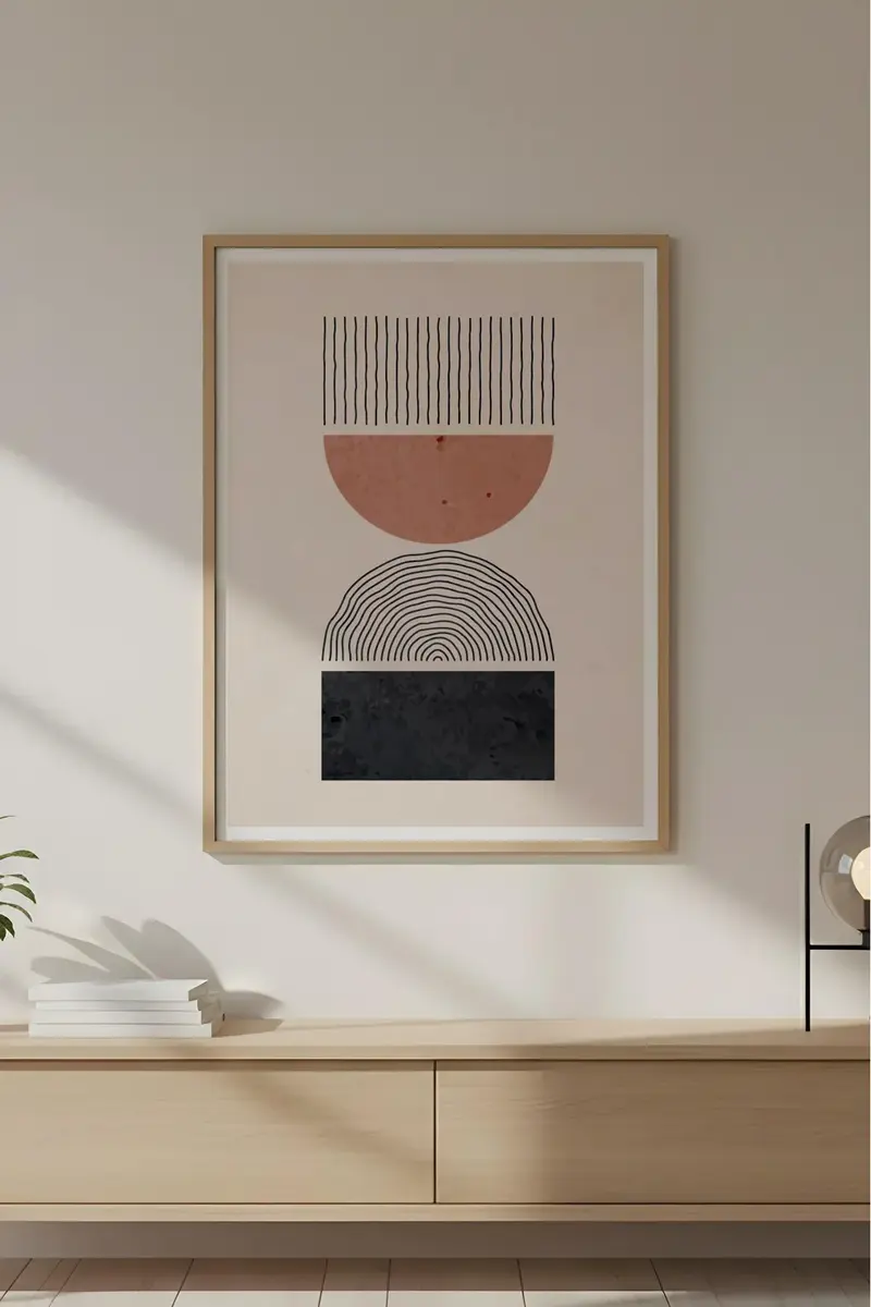 Ahşap Çerçeveli Soyut Geometrik Desenli Tablo | Huhu626