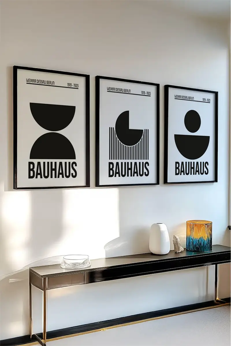 Ahşap Siyah Çerçeveli 3'lü Bauhaus Tablo | Huhu523