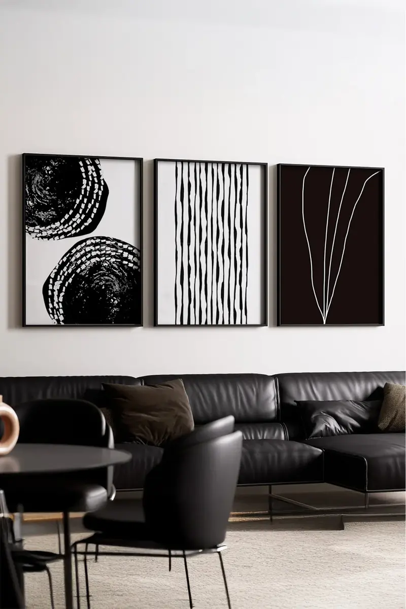 Ahşap Siyah Çerçeveli 3’lü Modern Tablo | Huhu240
