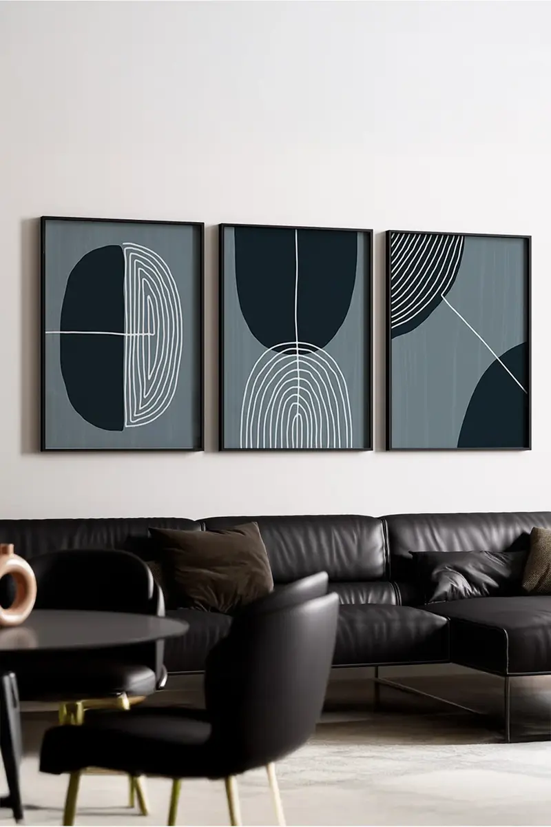 Ahşap Siyah Çerçeveli Minimalist 3’lü Tablo | Huhu214