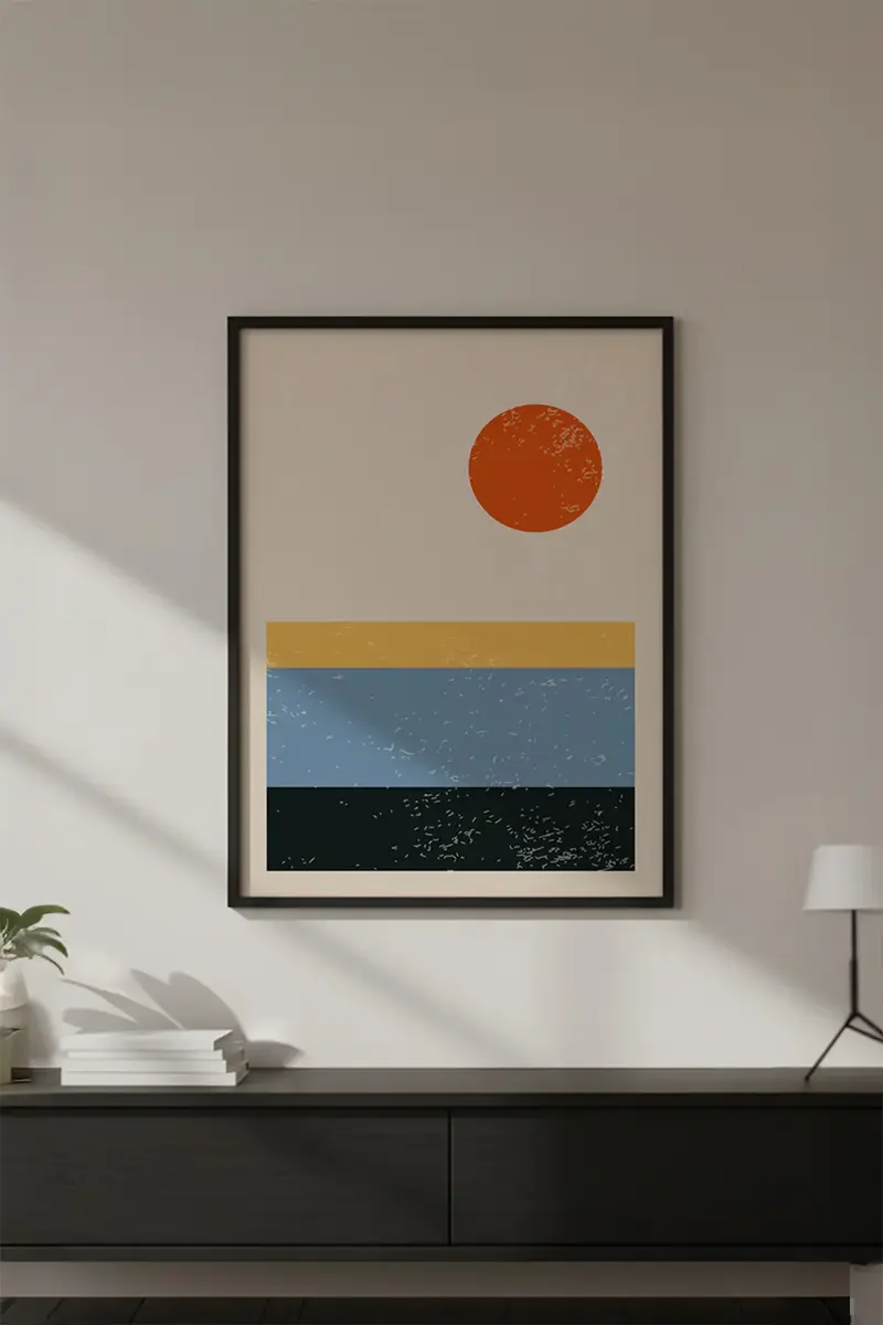 Ahşap Siyah Çerçeveli Soyut Geometrik Desenli Tablo | Huhu590