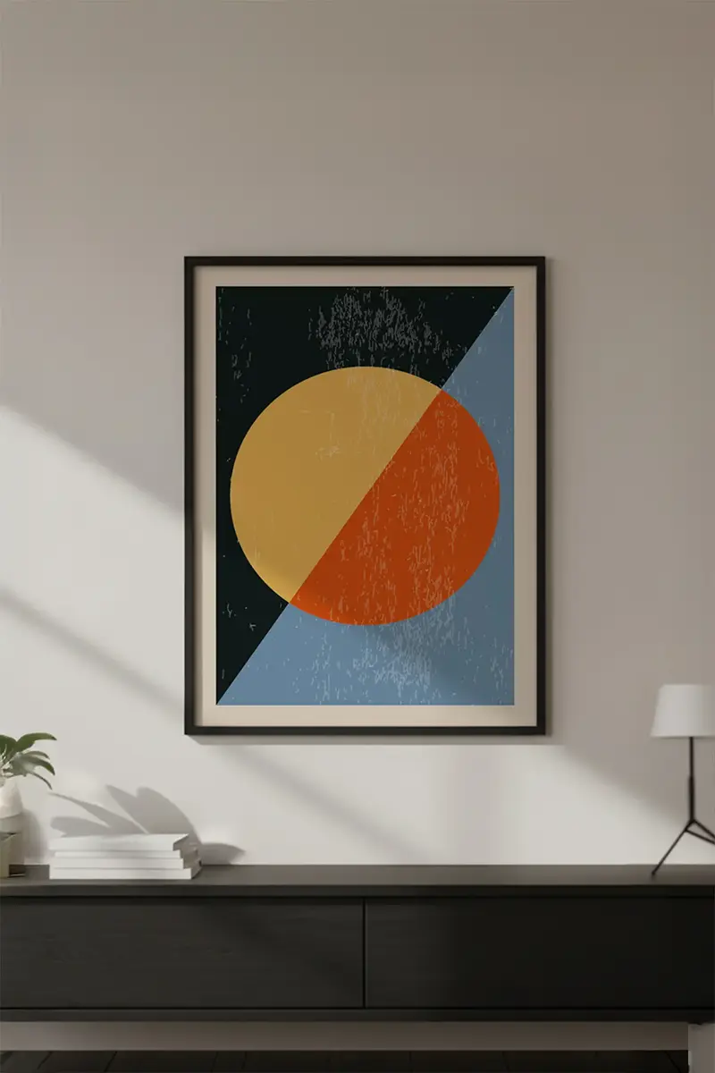 Ahşap Siyah Çerçeveli Soyut Geometrik Desenli Tablo | Huhu591