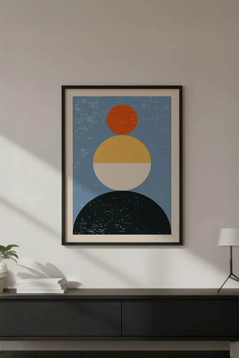 Ahşap Siyah Çerçeveli Soyut Geometrik Desenli Tablo | Huhu597