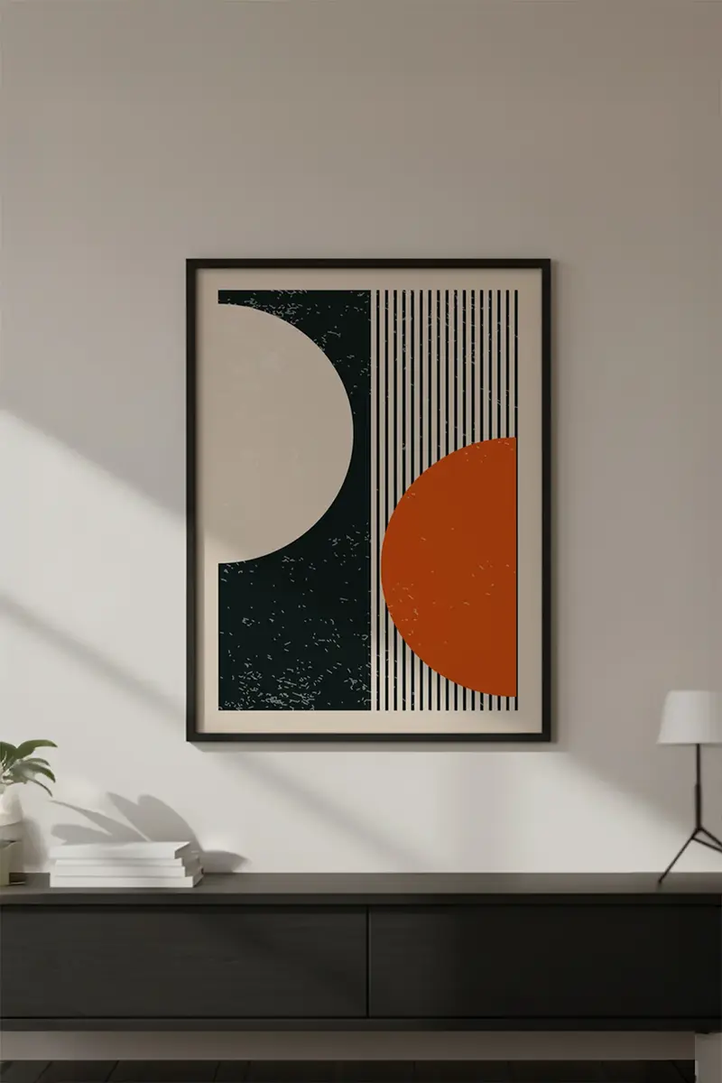 Ahşap Siyah Çerçeveli Soyut Geometrik Desenli Tablo | Huhu606