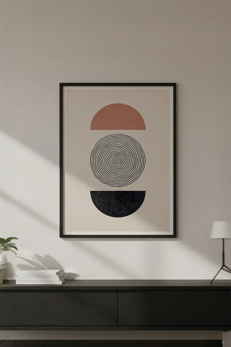 Ahşap Siyah Çerçeveli Soyut Geometrik Desenli Tablo | Huhu624