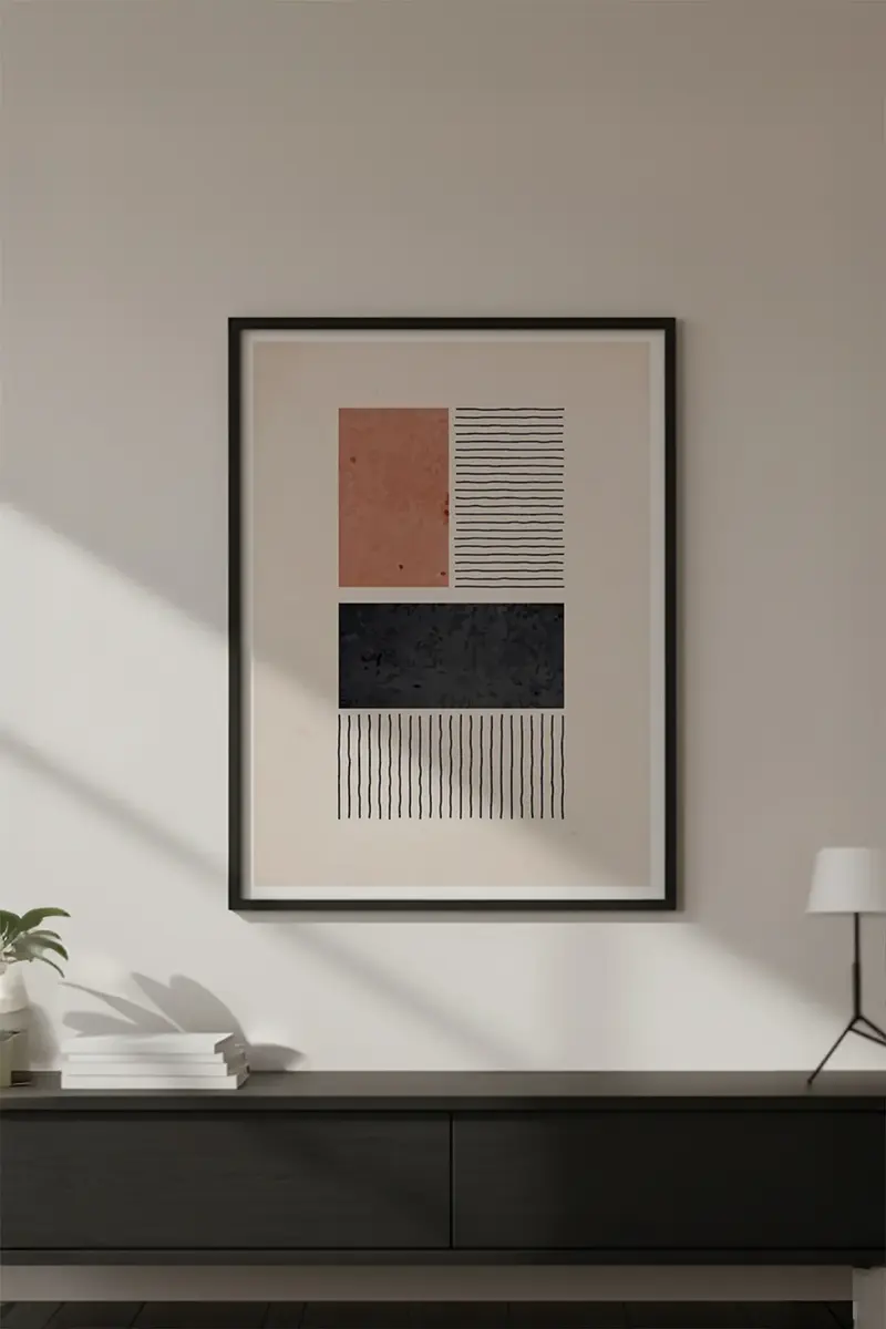 Ahşap Siyah Çerçeveli Soyut Geometrik Desenli Tablo | Huhu625