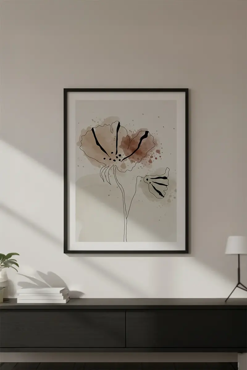 Ahşap Siyah Çerçeveli Soyut Minimalist Tablo | Huhu614