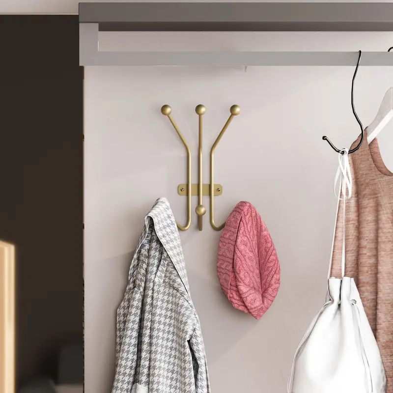 Altın Metal Duvar Askılığı - 5 Toplu Modern