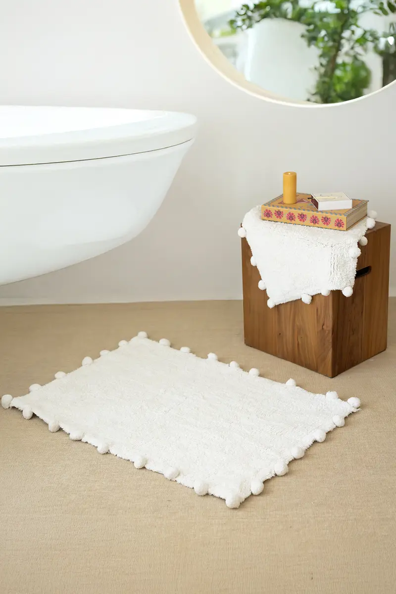 Alya 2’li Takım Banyo Paspası %100 Pamuk 40x60+60x90 cm Ekru