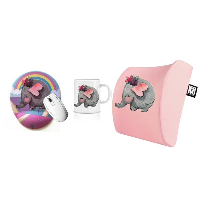 An Elephant Bee Visco Bel Yastığı Mouse pad Kupa 3'lü Set - Pembe