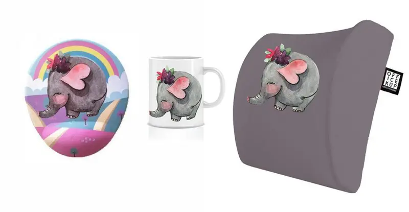 An Elephant Bee Visko Bel Destek Yastığı Yastık Mouse pad Kupa 3'lü Set - Gri