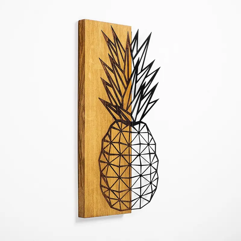 Ananas Geometrik Metal Ahşap Duvar Panosu - Ahşap Siyah