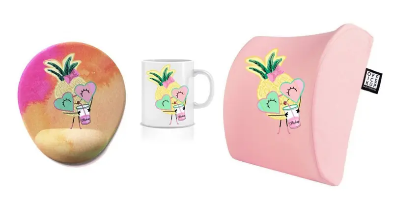 Ananas Visco Bel Yastığı Mouse pad Kupa 3'lü Set - Pembe