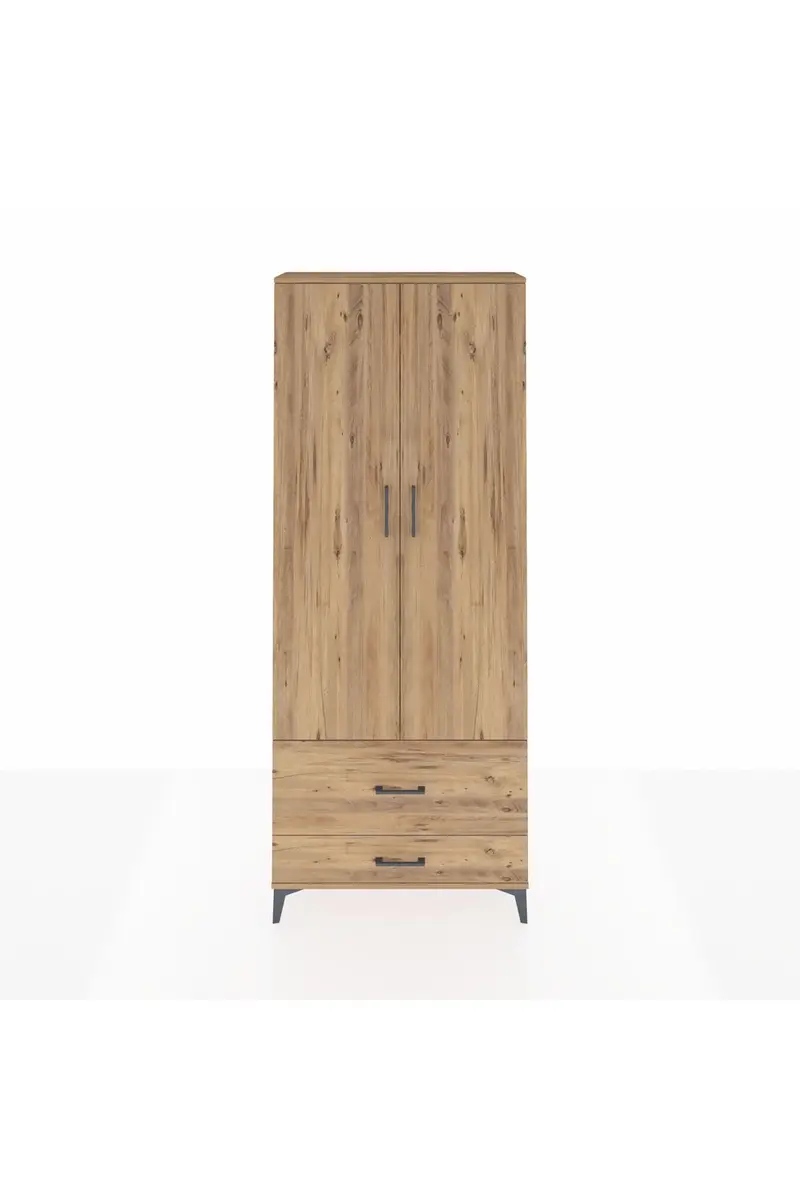 Arges Dolap 2 Raflı 2 Çekmeceli Tek Askılı 88x30x221