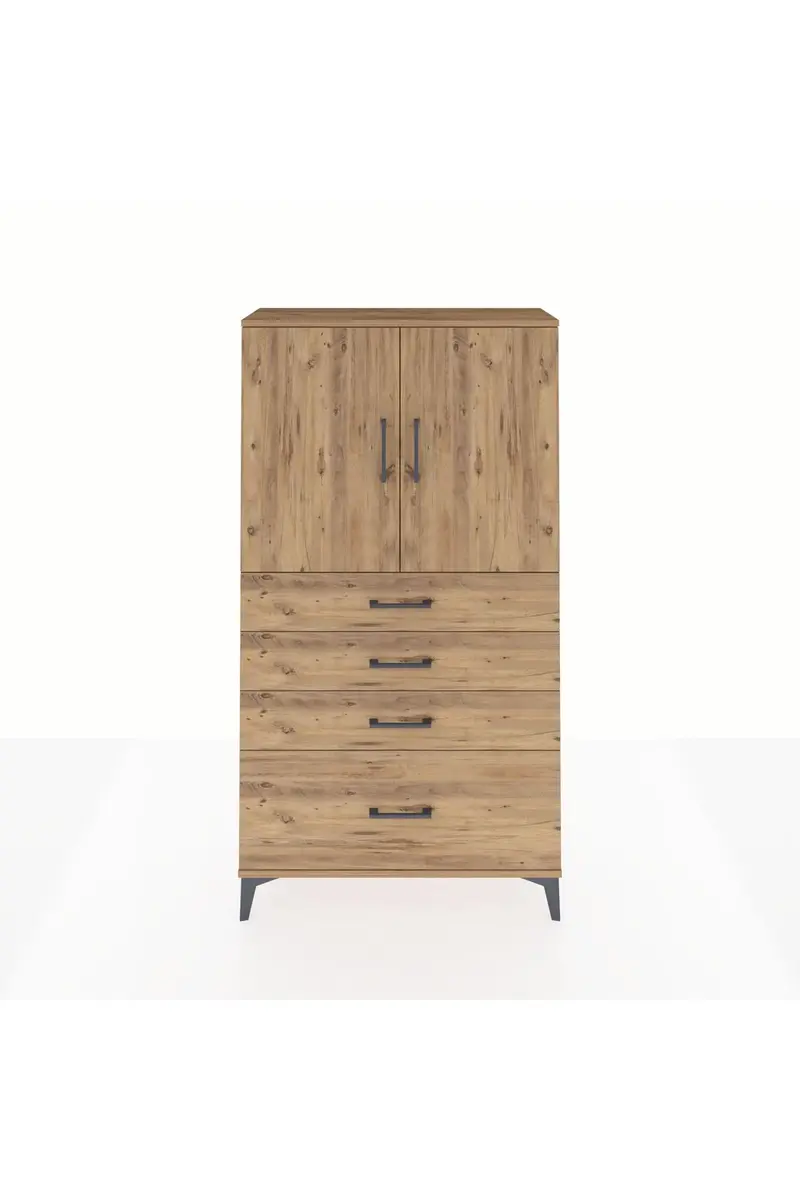 Arges Dolap 2 Raflı 4 Çekmeceli 2 Kapaklı 88x30x163