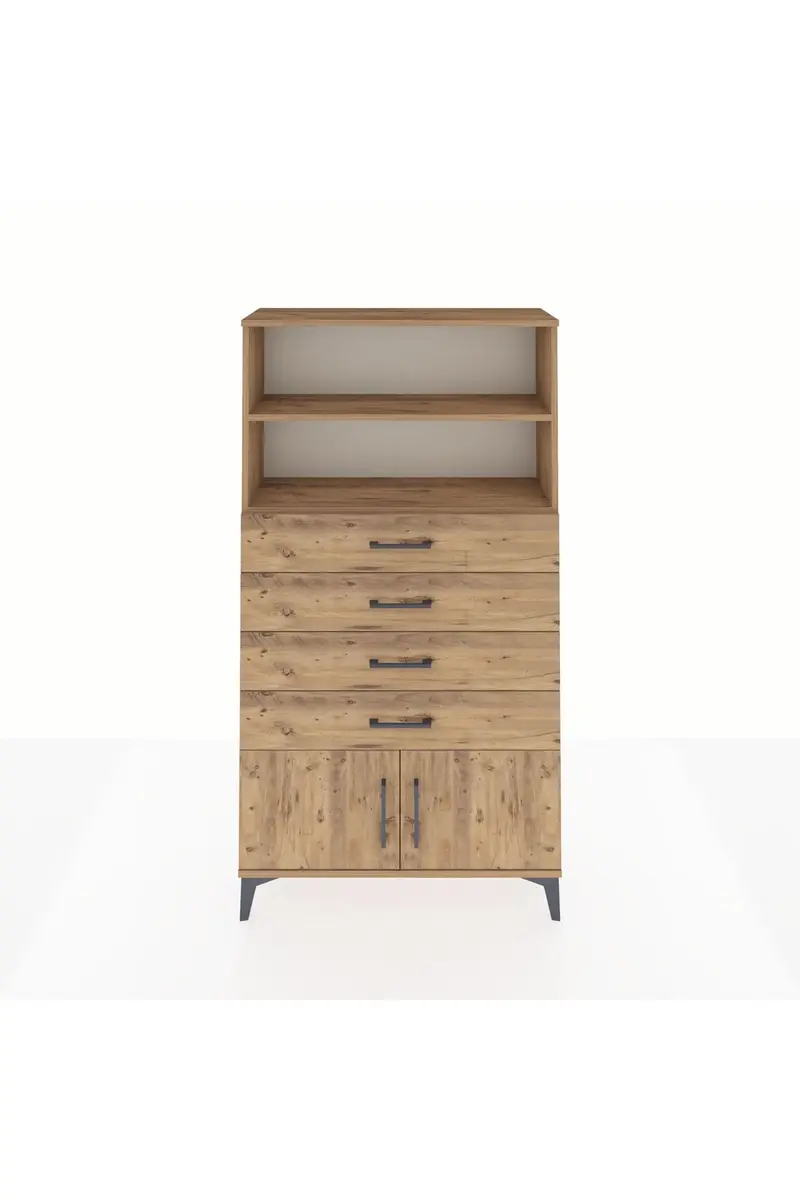 Arges Dolap 2 Raflı 4 Çekmeceli 2 Kapaklı 88x30x163