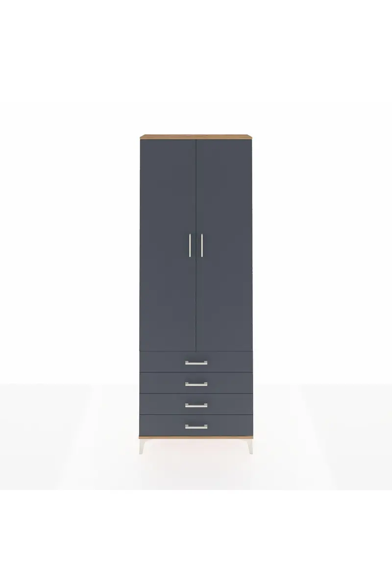 Arges Dolap 2 Raflı 4 Çekmeceli Tek Askılı 88x30x243