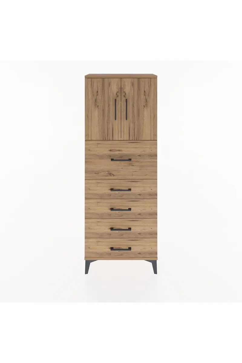 Arges Dolap 2 Raflı 5 Çekmeceli 2 Kapaklı 60x30x163