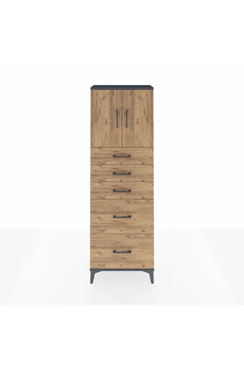 Arges Dolap 2 Raflı 5 Çekmeceli 2 Kapaklı 60x30x182
