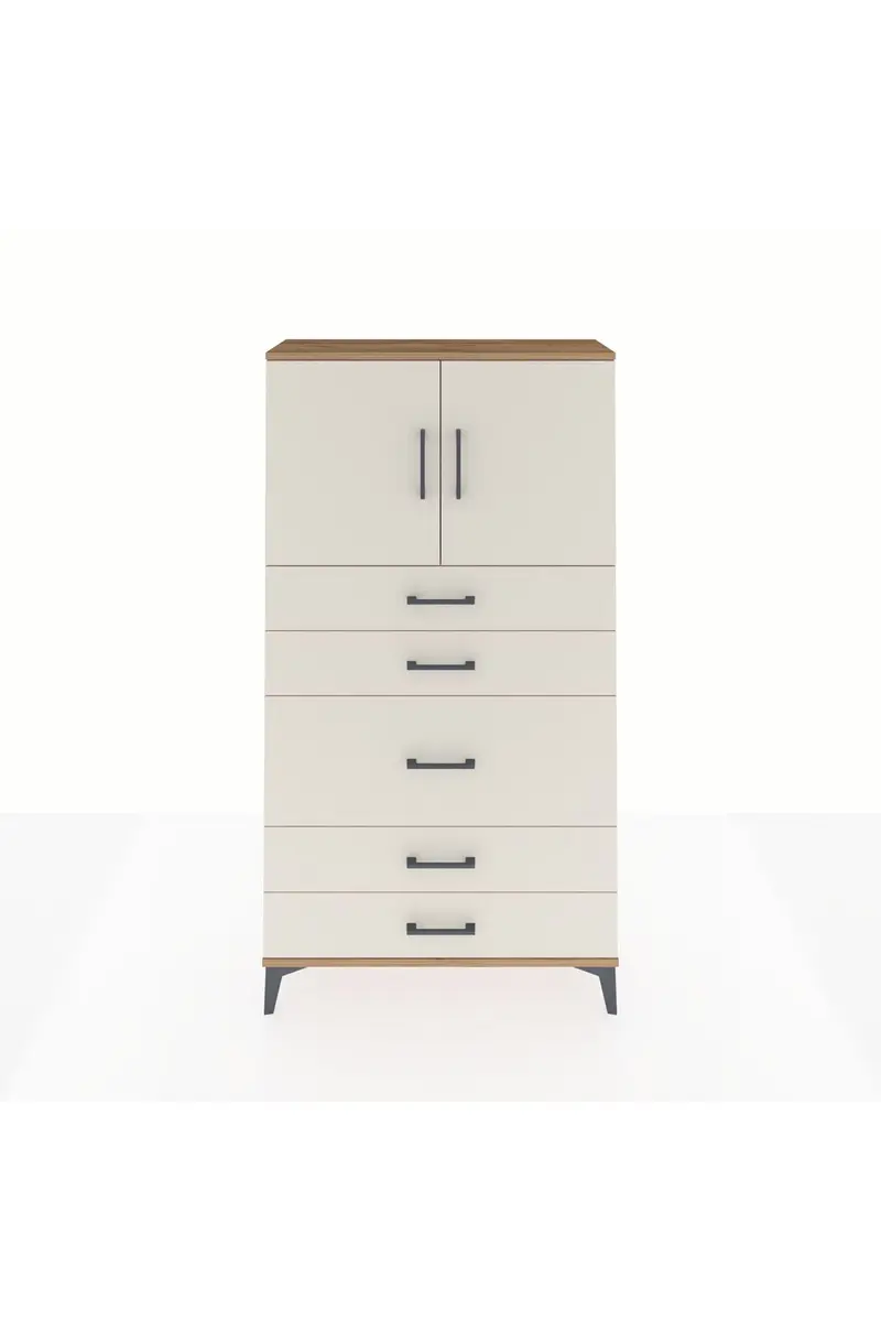 Arges Dolap 2 Raflı 5 Çekmeceli 2 Kapaklı 88x30x163