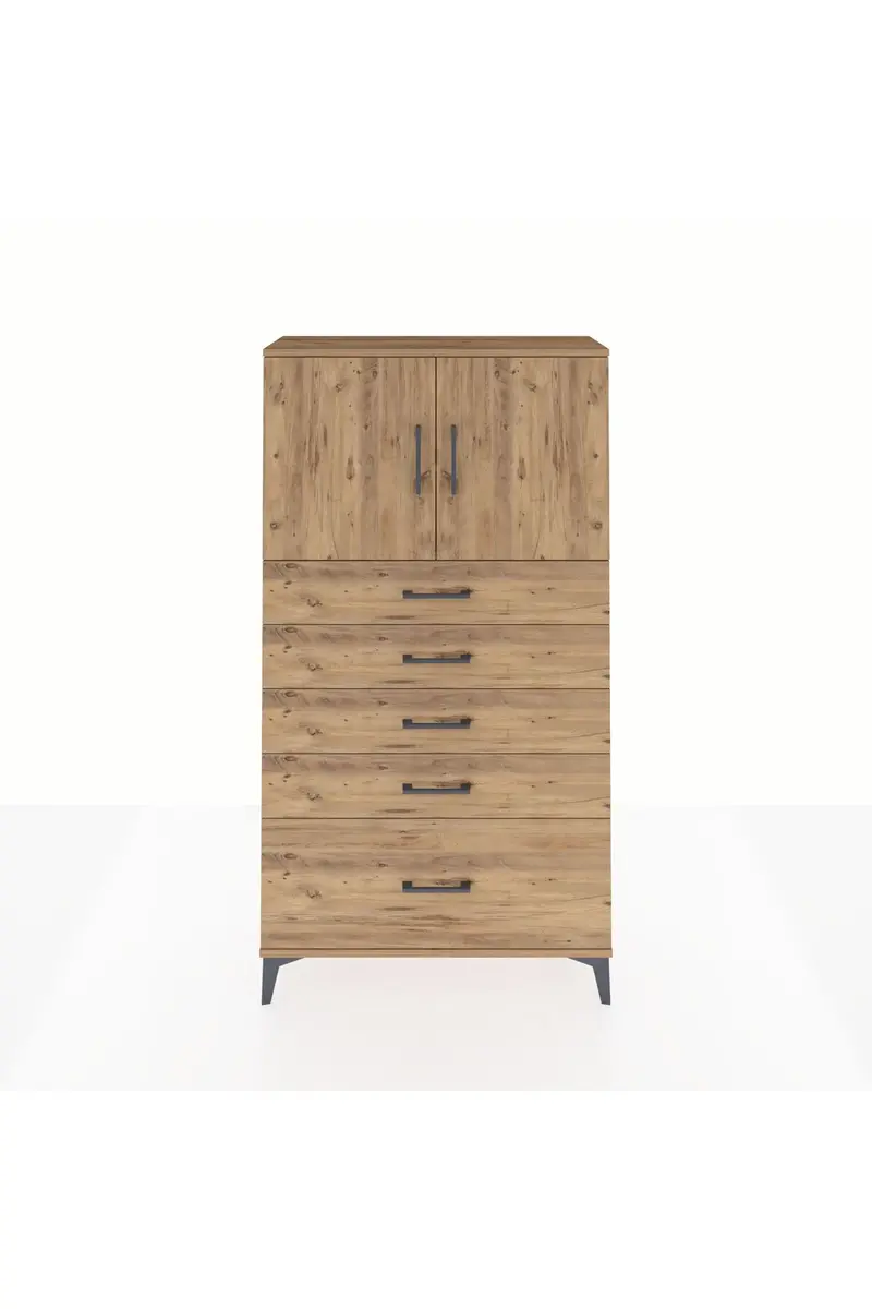Arges Dolap 2 Raflı 5 Çekmeceli 2 Kapaklı 88x30x163
