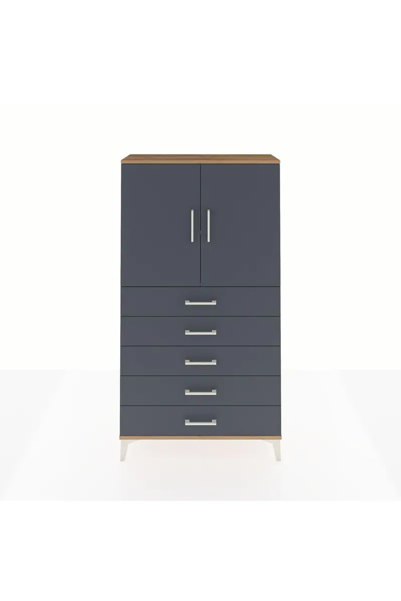 Arges Dolap 2 Raflı 5 Çekmeceli 2 Kapaklı 88x30x163