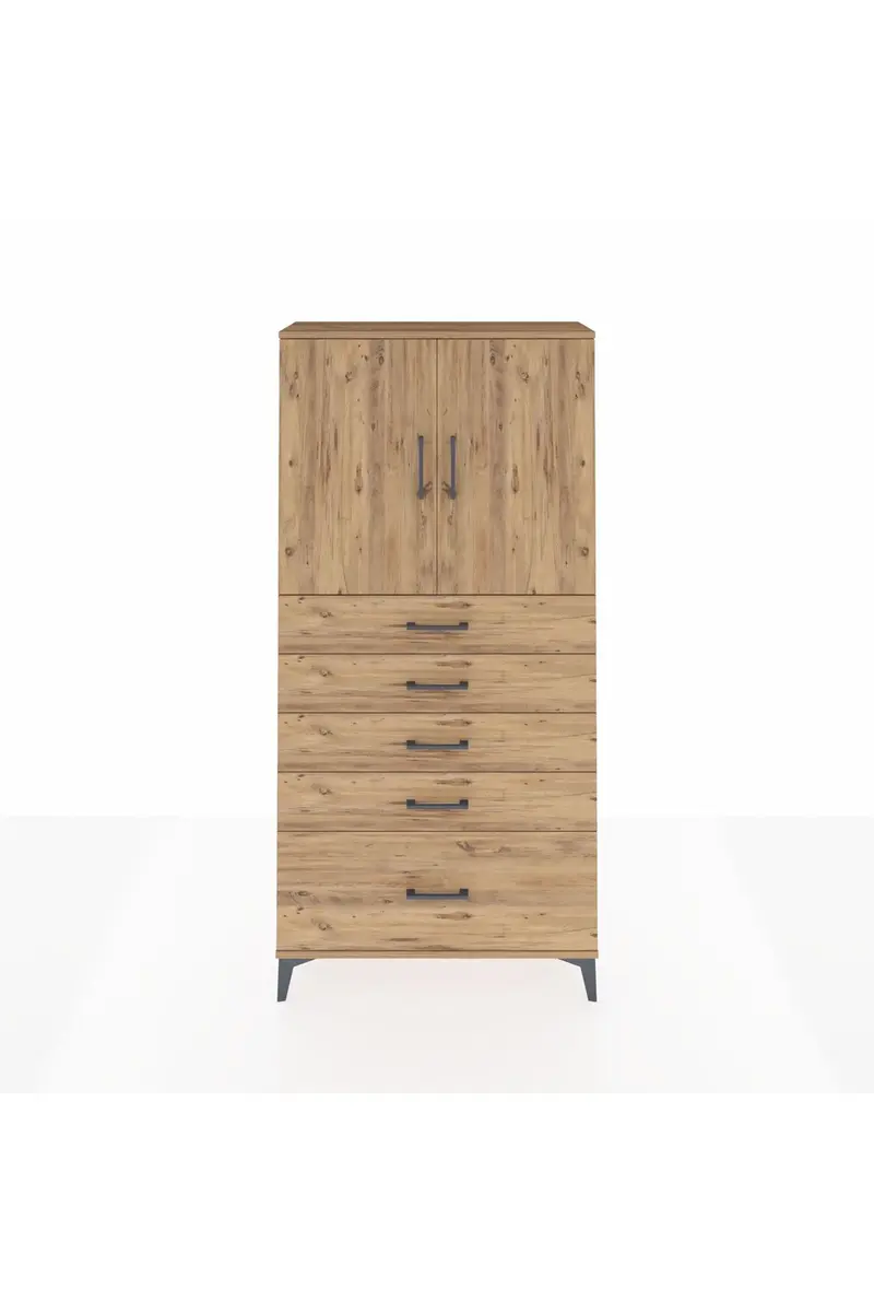Arges Dolap 2 Raflı 5 Çekmeceli 2 Kapaklı 88x30x182