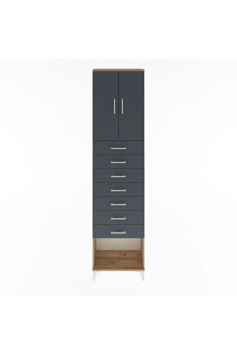 Arges Dolap 2 Raflı 7 Çekmeceli 2 Kapaklı 60x30x243