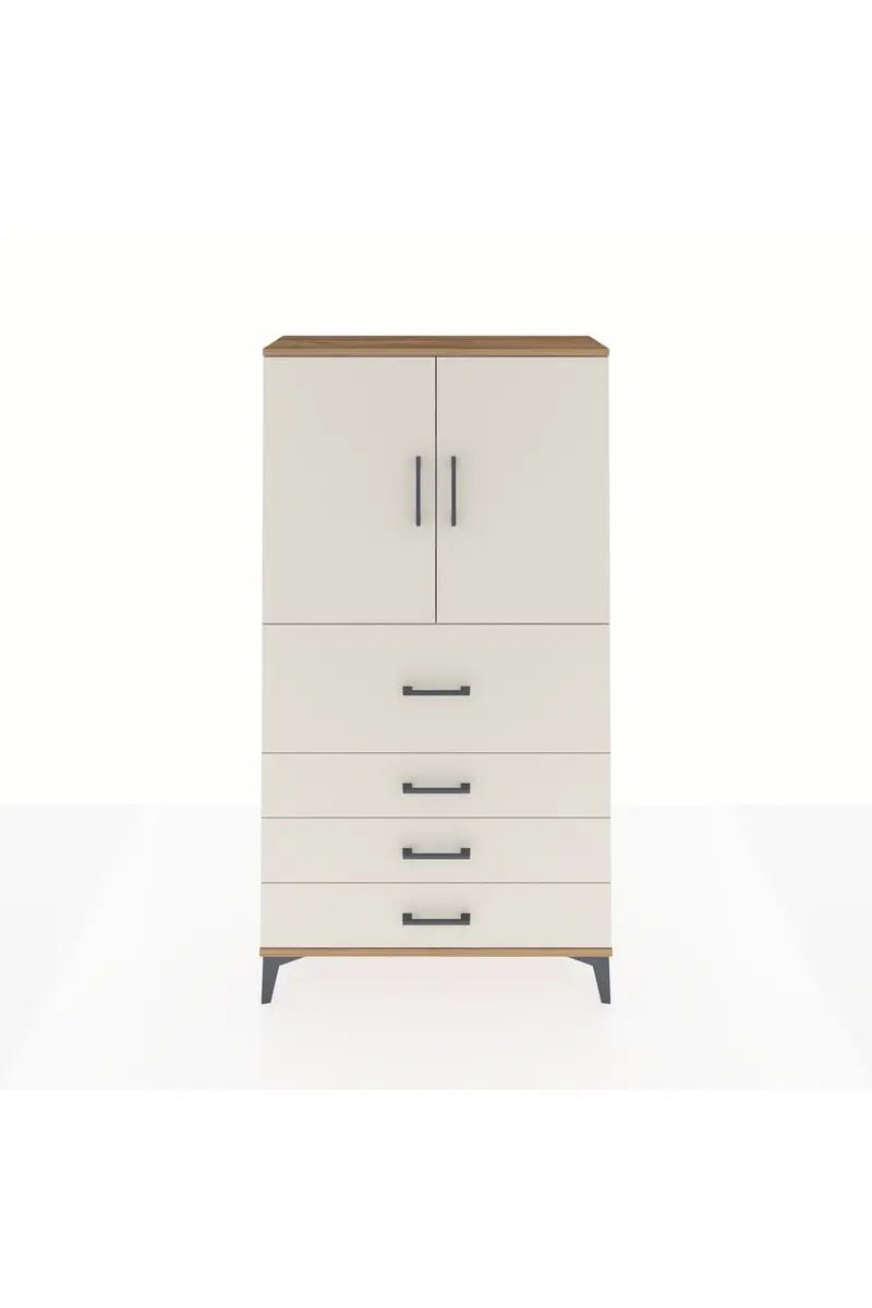 Arges Dolap 3 Raflı 4 Çekmeceli 2 Kapaklı 88x30x163